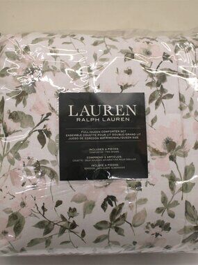 Ralph Lauren Comforter Full/Queen Floral Pink Grey Watercolor Cotton Reversible